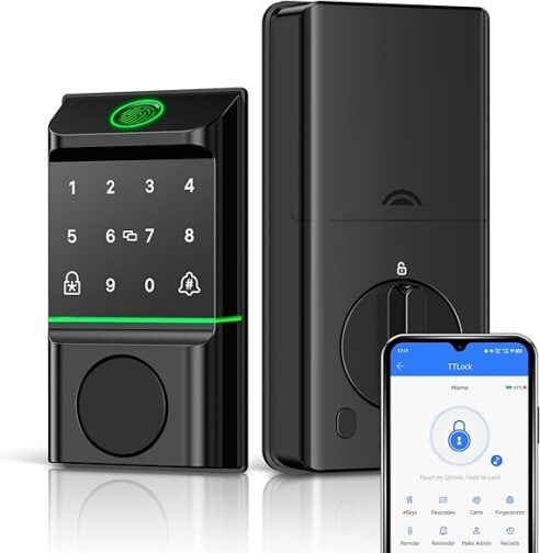 Security Smart Lock 2406A - Fingerprint Keyless Entry Door Lock, APP Remote Unlock, Touch Screen Keypad, Deadbolt Smart Lock, Waterproof and Heat Resistant Identification Access Control