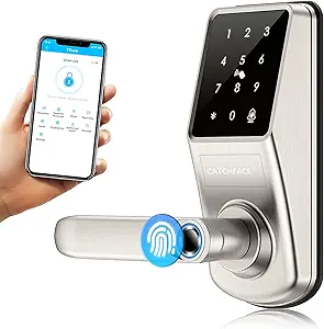 Smart Lock,Smart Door Lock for Front Door with Handle,Fingerprint Door Lock Bluetooth Smart Lock with App Fingerprint and Key Card Digit Door Lock Bluetooth Door Knob Outdoor Office Garage Apartment