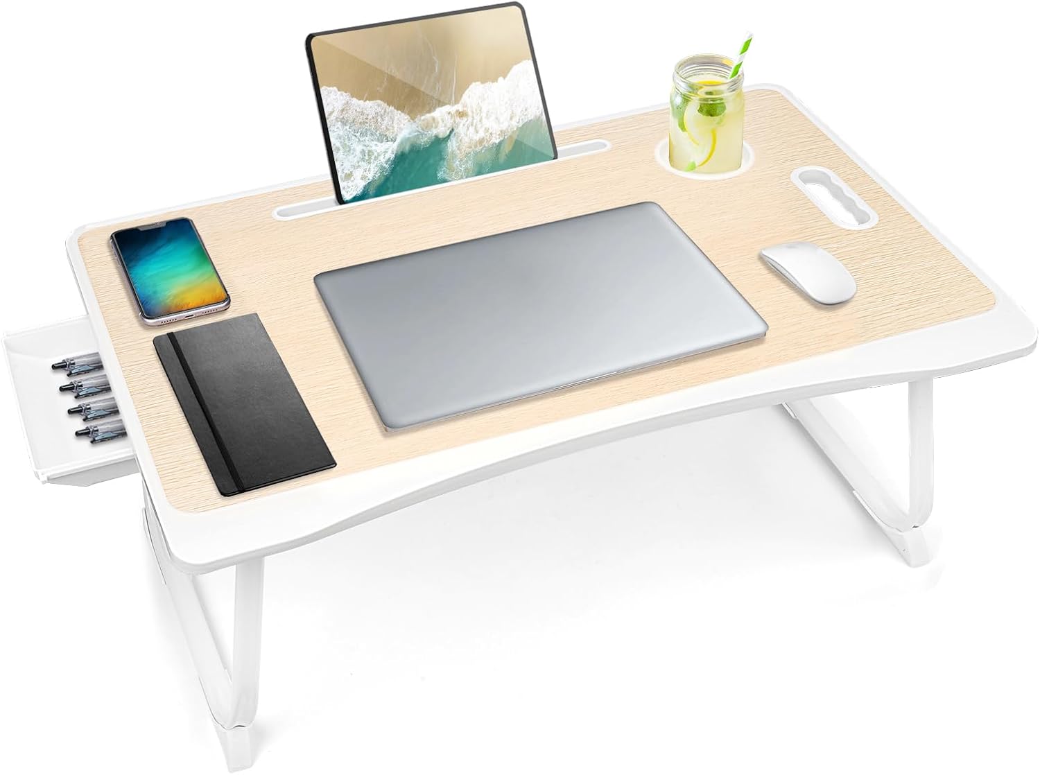 Amaredom Laptop Bed Desk Tray Bed Table, Foldable Portable Lap Desk Notebook Stand Reading Holder with Storage Drawer and Cup Holder