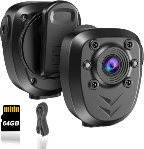 Body Camera with 1080P Recording Spy Hidden Wireless Cam Built-in 64GB Card 1080P Police Recorder Security Cam with Night Vision Dash Cam for Home/Outdoor/Law Enforcement/Cop Guard (64G)